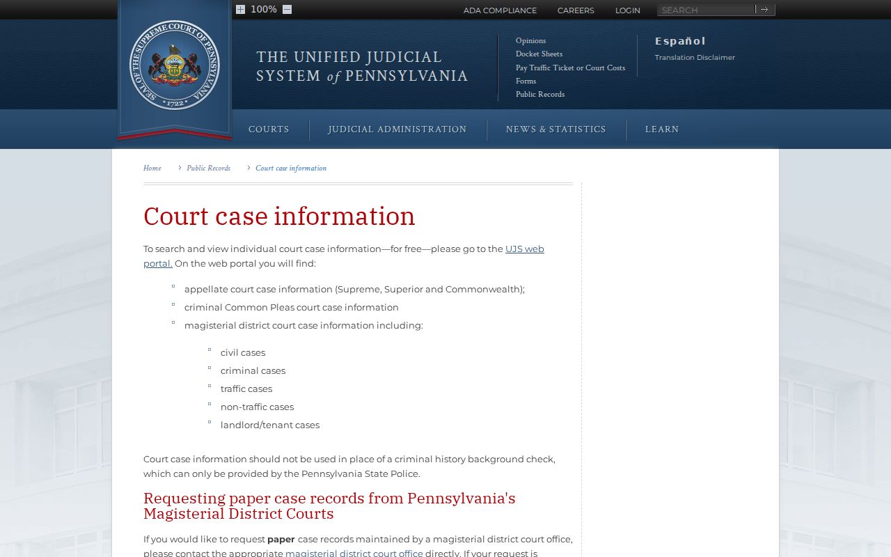 Philadelphia County criminal court record scope warning