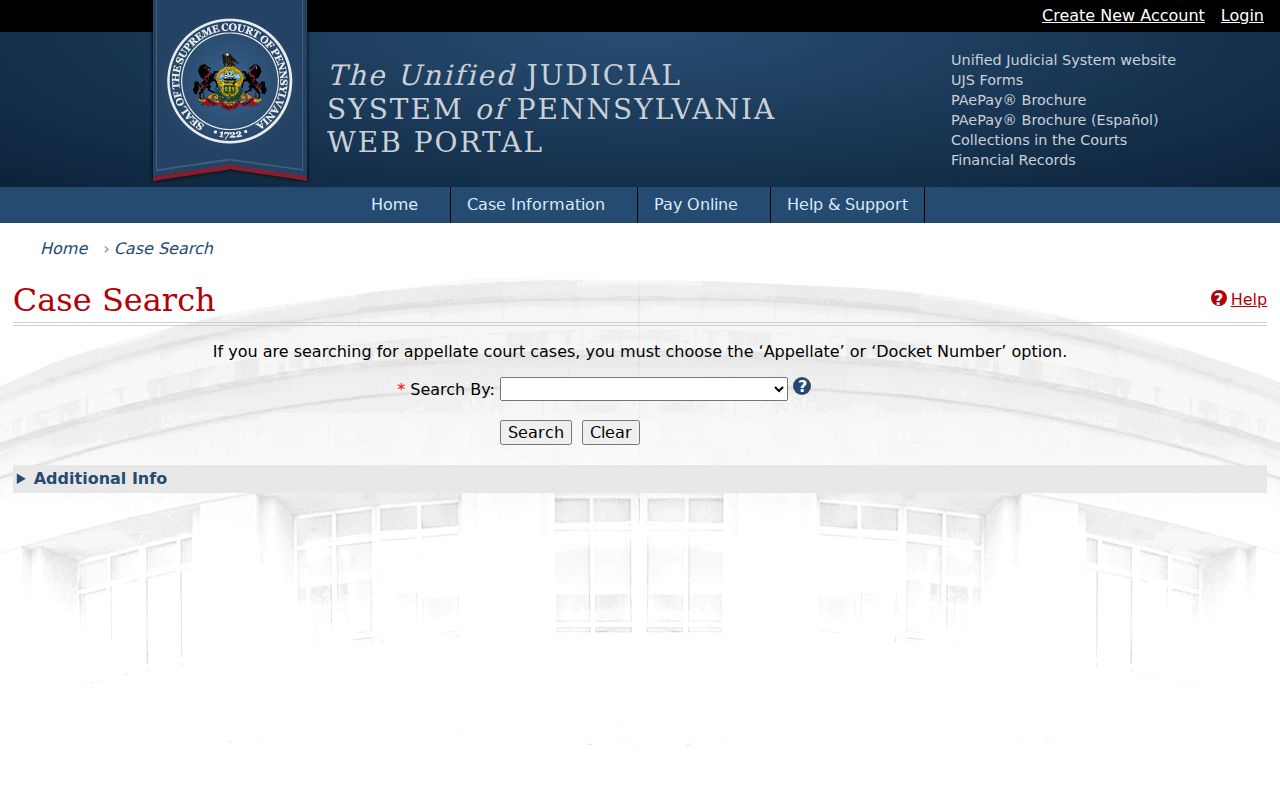 Philadelphia County criminal court case search in UJS Docket Sheets