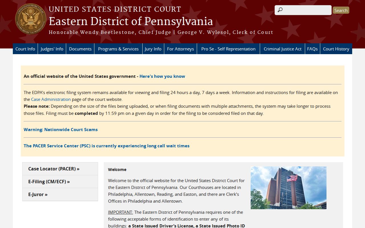 Philadelphia County criminal history federal courthouse layer