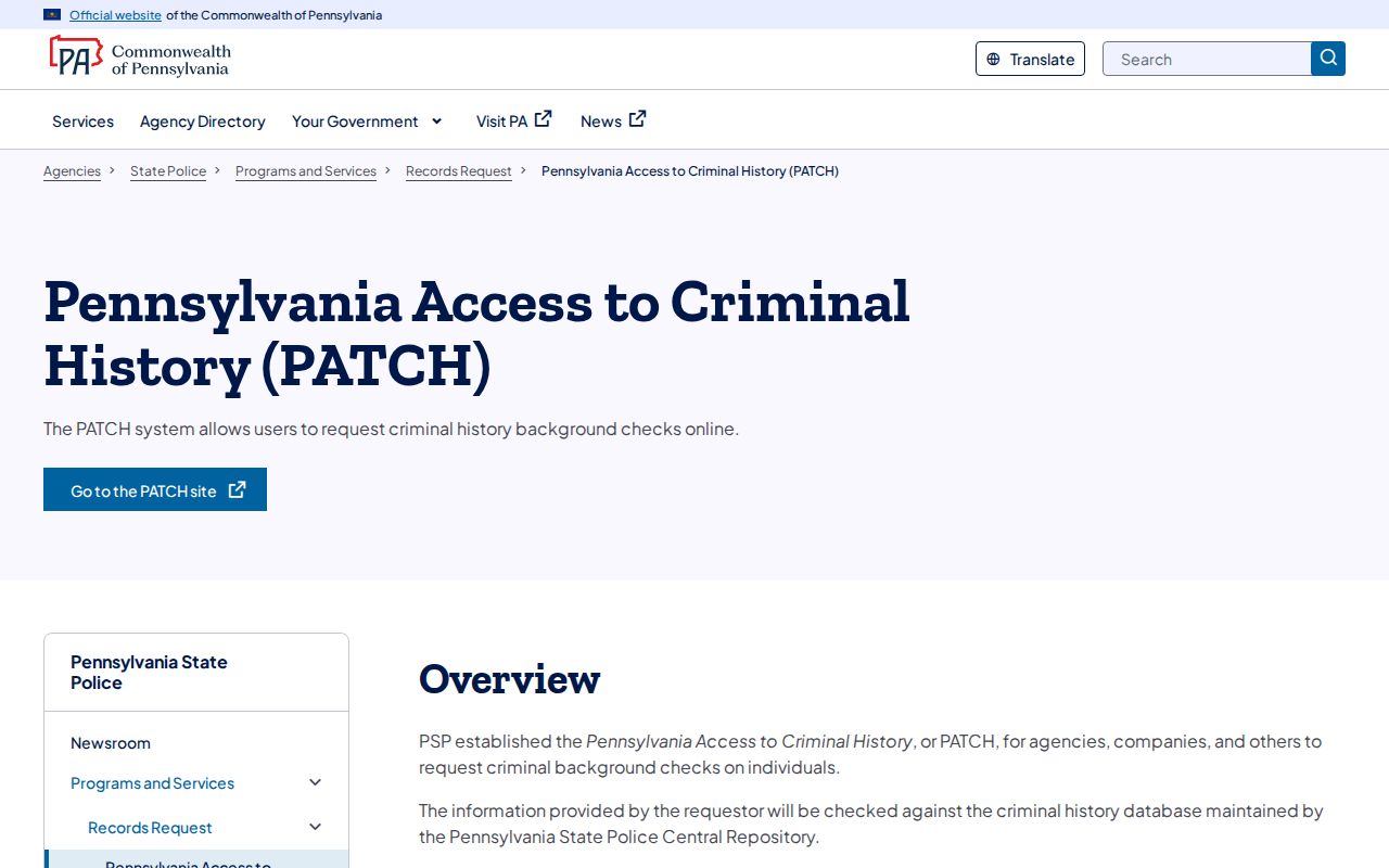 Philadelphia County criminal record status explanation from Pennsylvania State Police