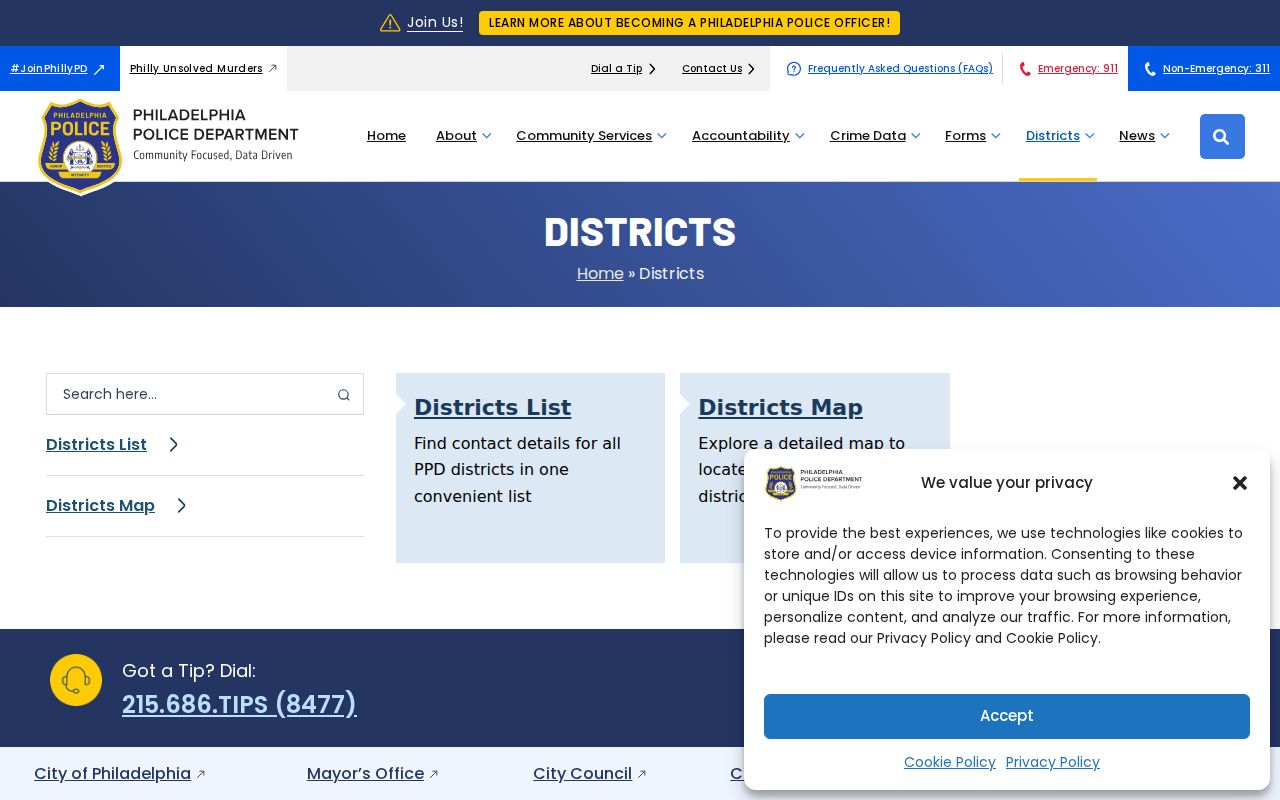 Philadelphia criminal record search using the police district directory
