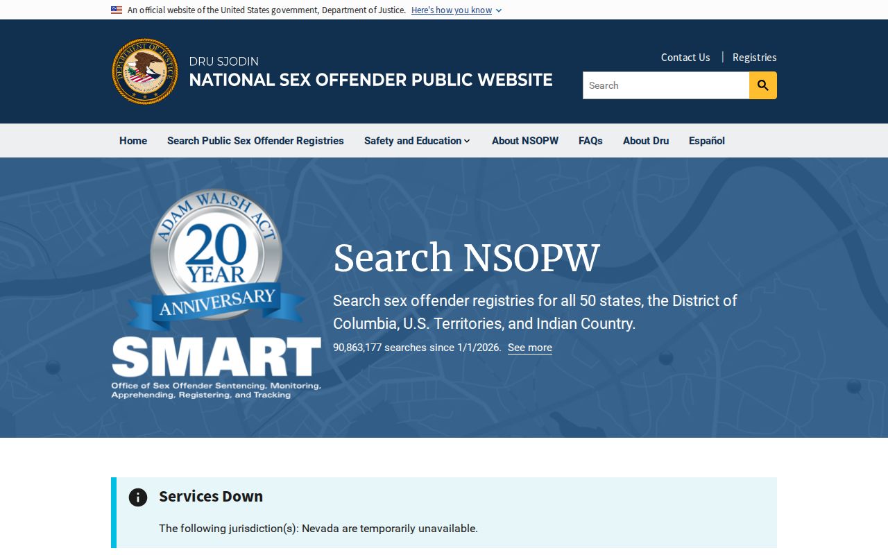 National registry portal for a Philadelphia County sex offender check