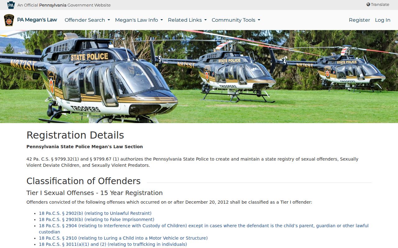 Philadelphia County sex offender registry tier and duration information
